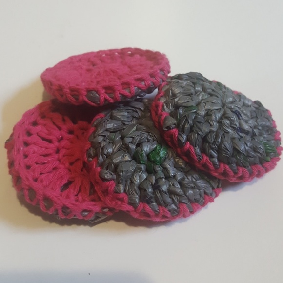 Handmade Plarn Plastic Yarn Cotton Dish Scrubbers - Picture 5 of 7